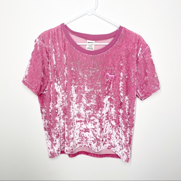 PINK Victoria's Secret Tops - Victoria's Secret Pink Velour Logo T-shirt Large